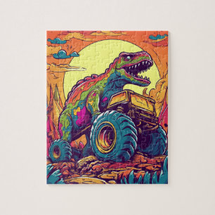 Colorful T-Rex Dinosaur Monster Truck Jigsaw Puzzle