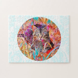 Colorful Tabby Cat Art Puzzle