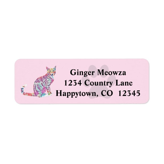 Colorful Tabby Cat Return Address Label (Front)