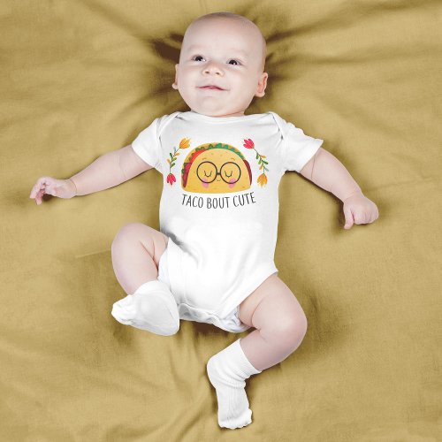 Colorful Taco Bout Cute Baby Girl Funny Text Pun Baby Bodysuit