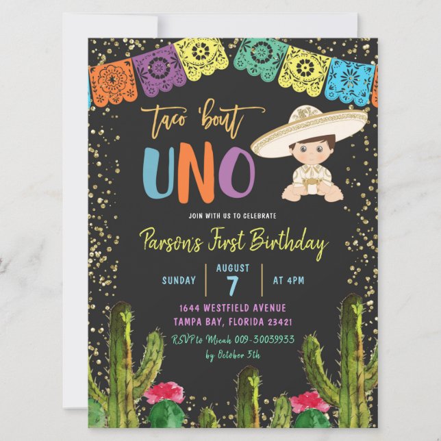 Colorful Taco Bout Uno Birthday Invitation (Front)
