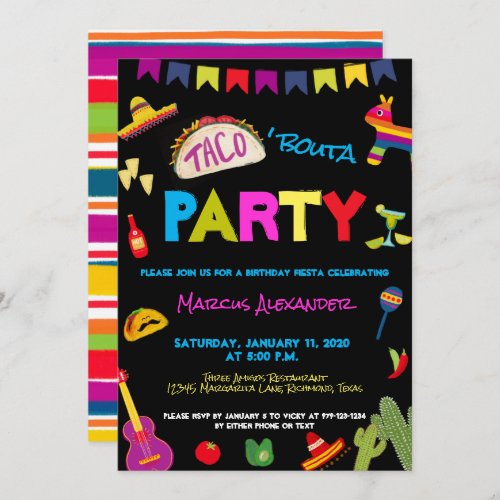Colorful Taco Bouta Party Fiesta Birthday Party Invitation