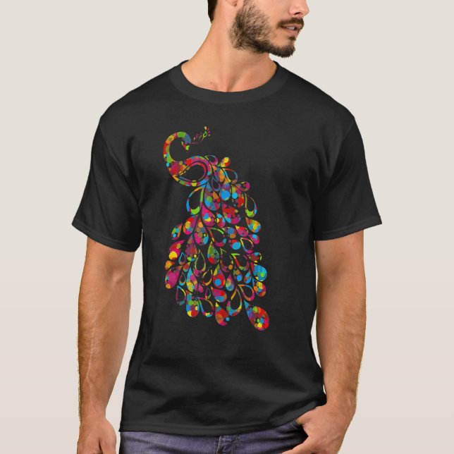 Colorful Tail Peacock   Cute Birds Animal   Graphi T-Shirt (Front)