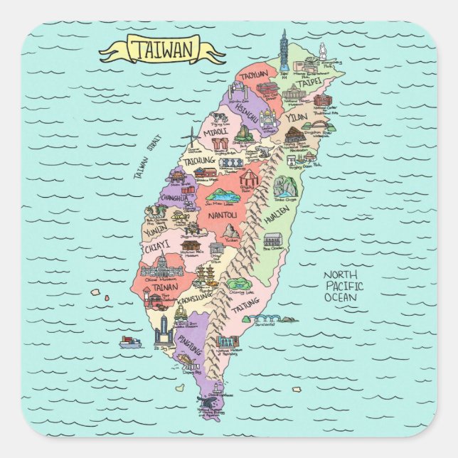 Colorful Taiwan Square Stickers (Front)