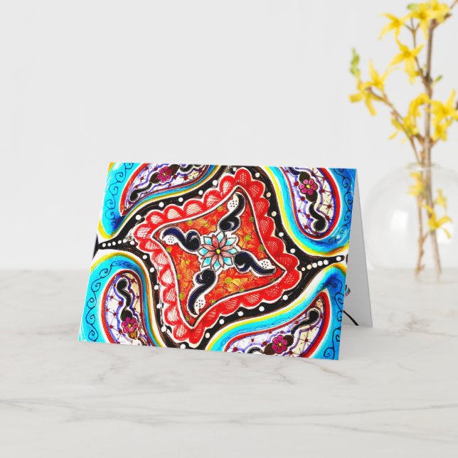 Colorful Talavera Mexico Greeting Card (Yellow Flower)