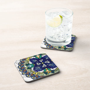 colorful talavera pottery mexican blue photo art beverage coaster