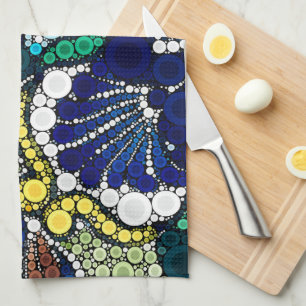 colorful talavera pottery mexican blue photo art kitchen towel