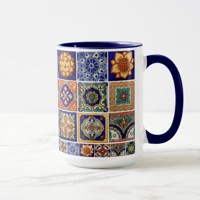 Colorful Talavera Tile on Porcelain Big Coffee Mug (Right)