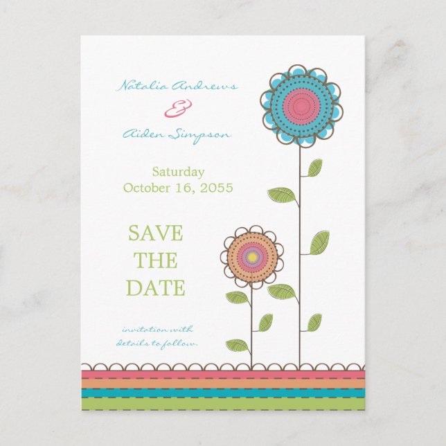 Colorful Tall Flowers Save the Date Postcard (Front)