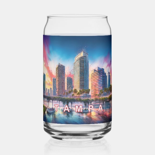 Colorful Tampa Skyline Can Glass (Back)