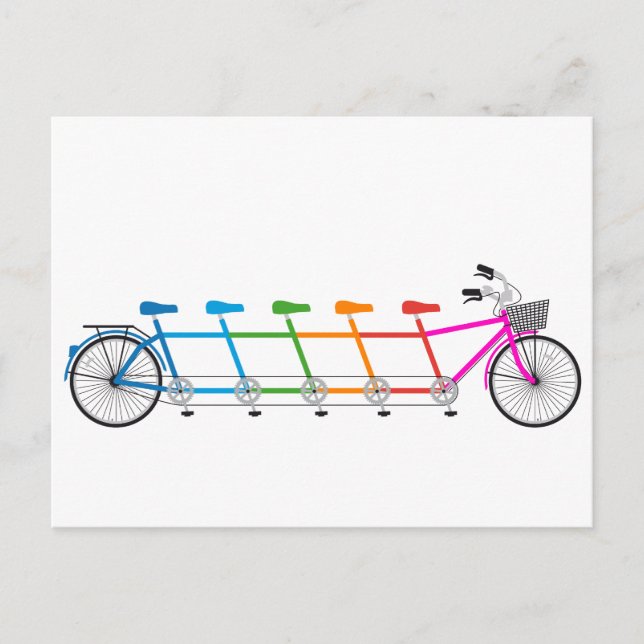 colorful tandem bicycle, team bike postcard (Front)
