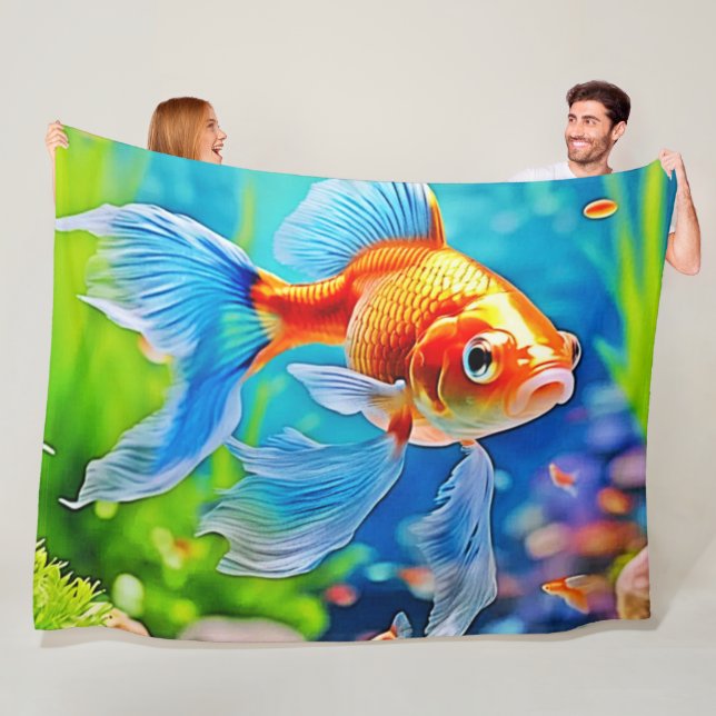 Colorful Tank Goldfish Design Fleece Blanket (In Situ)