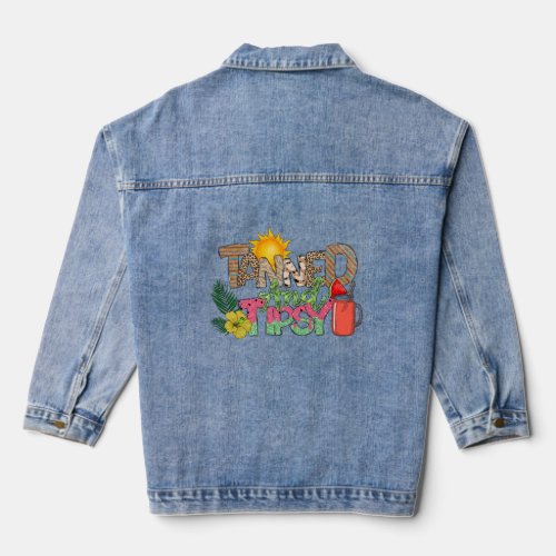 Colorful Tanned and Tipsy  Summer Vibes  Denim Jacket
