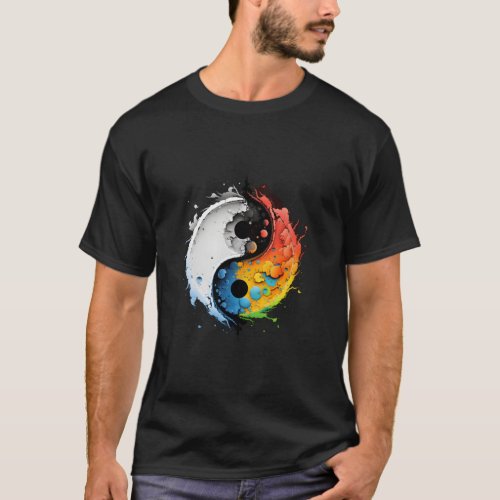 Colorful Taoism Yin Yang Splash On Zen Taijitu Yin T_Shirt