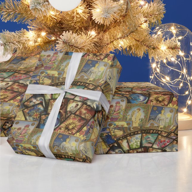 Colorful Tarot Card Deck Spread Illustration  Wrapping Paper (Holidays)