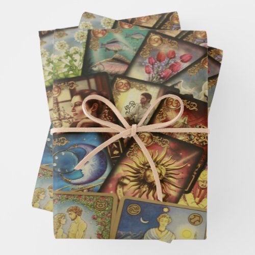 Colorful Tarot Card Deck Spread Illustration  Wrapping Paper Sheets