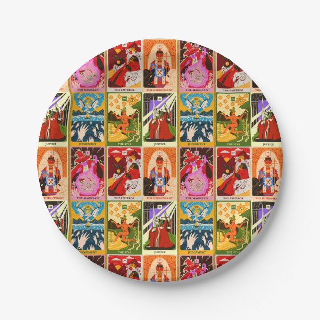 Colorful Tarot Card Illustrations  Paper Plates (Front)