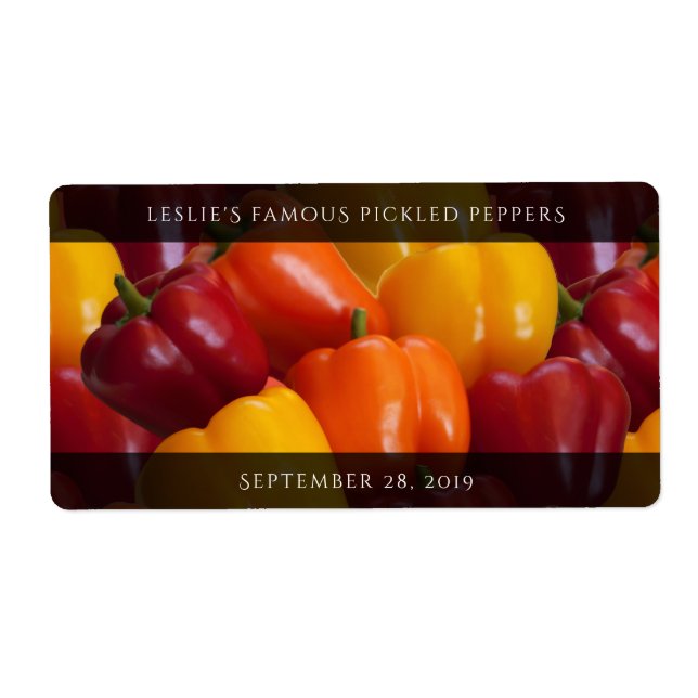 Colorful Tasty Red Orange Yellow Bell Peppers Label (Front)