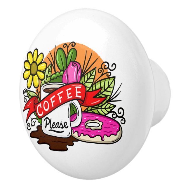 Colorful Tattoo Coffee and Donut Ceramic Knob (Right)