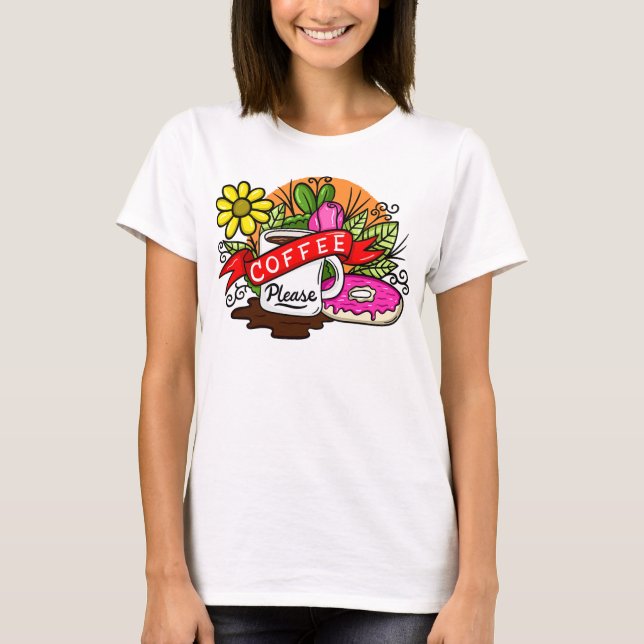Colorful Tattoo Coffee and Donut T-Shirt (Front)
