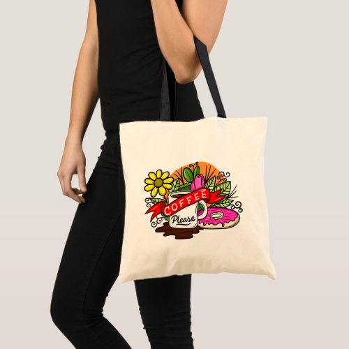 Colorful Tattoo Coffee and Donut Tote Bag
