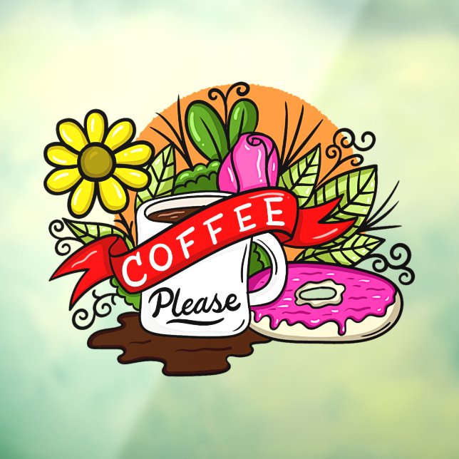 Colorful Tattoo Coffee and Donut  Window Cling (Sheet 3)