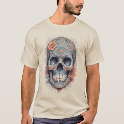 Colorful tattooed skull T_Shirt