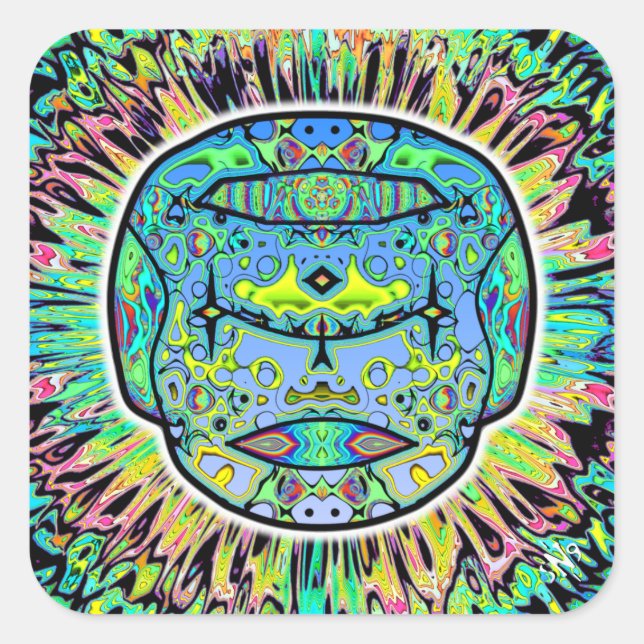 Colorful tattooed skull v1 square sticker (Front)