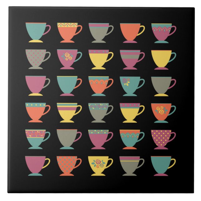 Colorful tea cups, hot drink, winter mugs  ceramic tile (Front)