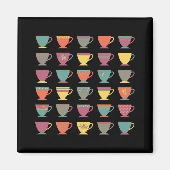 Colorful tea cups, hot drink, winter mugs magnet (Front)