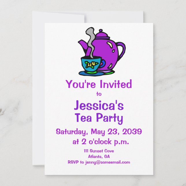 Colorful Tea Party Invitations (Front)
