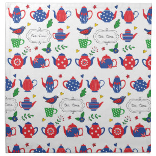 Colorful Tea Time Collection White Background Cloth Napkin