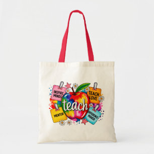 Colorful Teach Rainbow Apple Teacher Tote Bag 