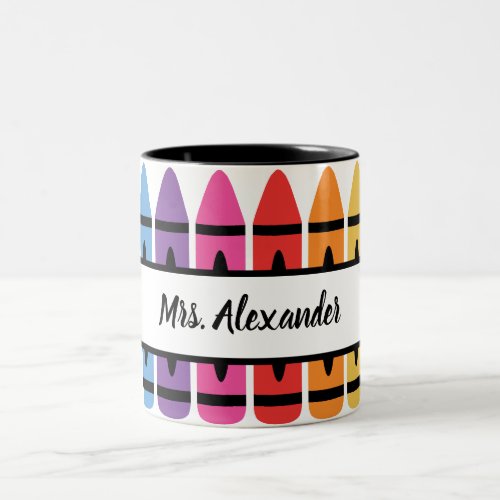 Colorful Teacher Appreciation Crayon Monogram Two_Tone Coffee Mug