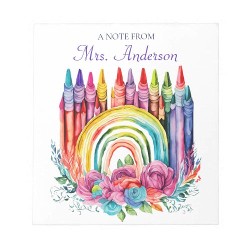 Colorful Teacher Appreciation Rainbow Crayon Notepad