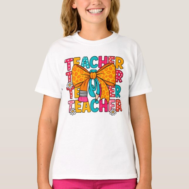 Colorful Teacher Appreciation T-Shirt with Leopard (Front)