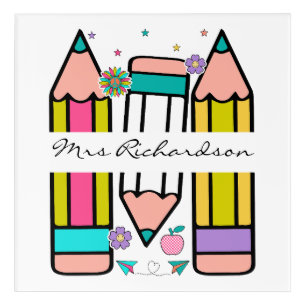 Colorful teacher name pencil cartoon acrylic print