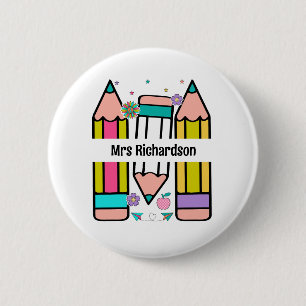 Colorful teacher name pencil cartoon button