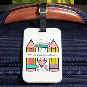 Colorful teacher name pencil cartoon luggage tag
