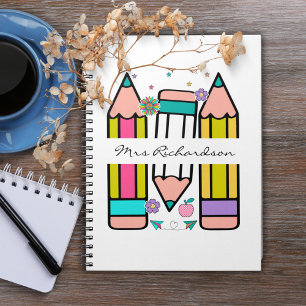 Colorful teacher name pencil cartoon  notebook