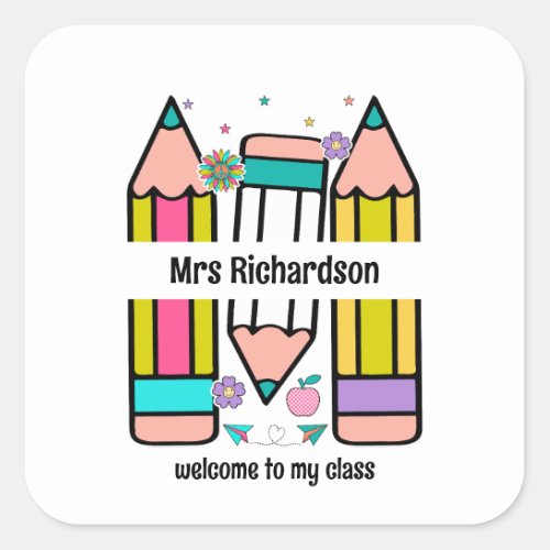 Colorful teacher name pencil cartoon Sticker