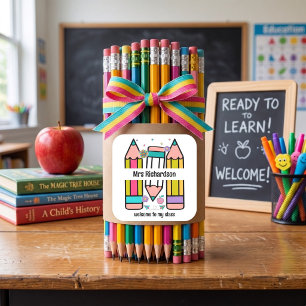 Colorful teacher name pencil cartoon Sticker