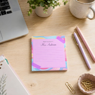 Colorful Teacher Name Rainbow Pastel Waves Notepad