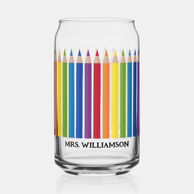 Colorful Teacher Pencil Can Glass (Front)