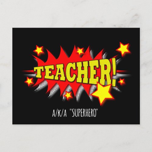 Colorful Teacher Superhero Comic_Style Postcard