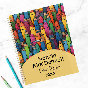 Colorful Teacher Tutoring Cartoon Crayon Pattern Planner
