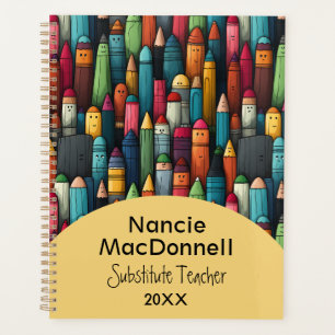 Colorful Teacher Tutoring Cartoon Pen Pattern Planner