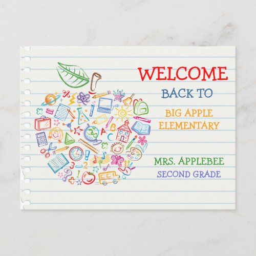 Colorful Teachers Apple Back to School Postcard