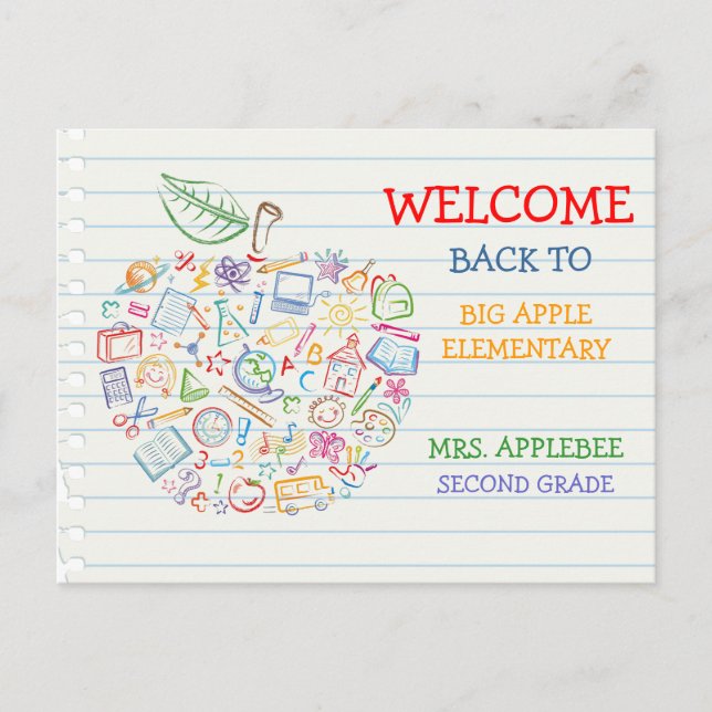 Colorful Teachers Apple Back to School Postcard (Front)