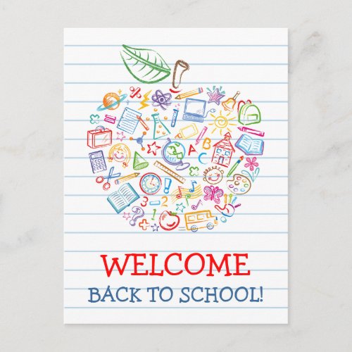 Colorful Teachers Apple Back to School Postcard